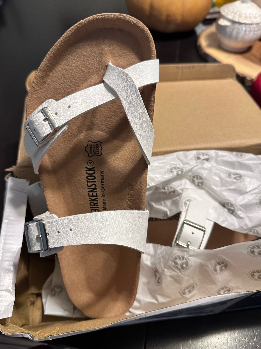 Birkenstock White Two-Strap Sandal with Silver Buckles